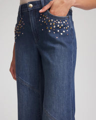 Chico's / Embellished Frayed Flared-Leg Jeans