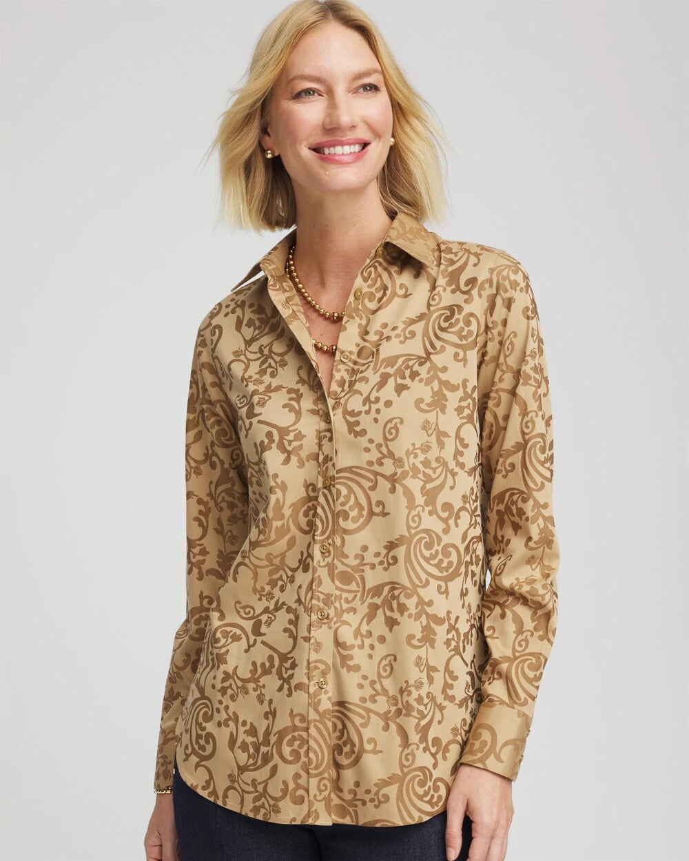 Chico's US - No Iron™ Jacquard Scrolls Shirt