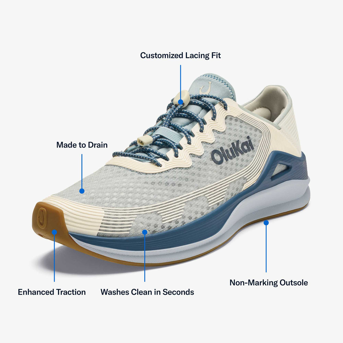 ‘Ahi Men’s Water Boat Shoes - Blue Pearl / White Sand