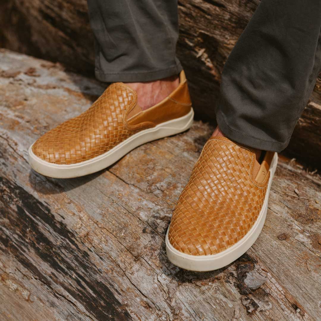 Lae‘ahi Lauhala Men's Leather Slip-On Sneakers - Fox