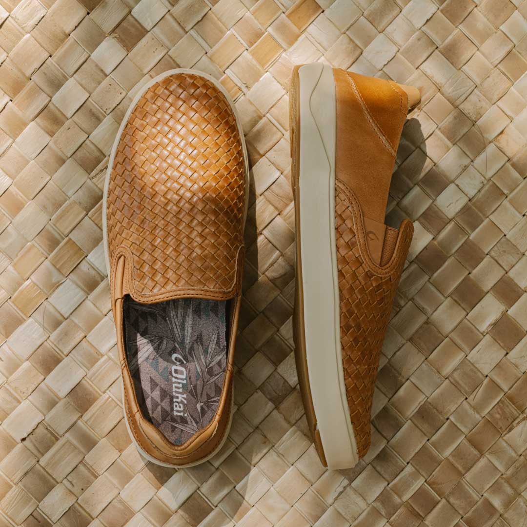 Lae‘ahi Lauhala Men's Leather Slip-On Sneakers - Fox