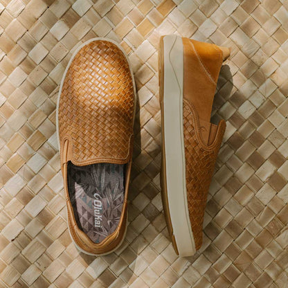 Lae‘ahi Lauhala Men's Leather Slip-On Sneakers - Fox