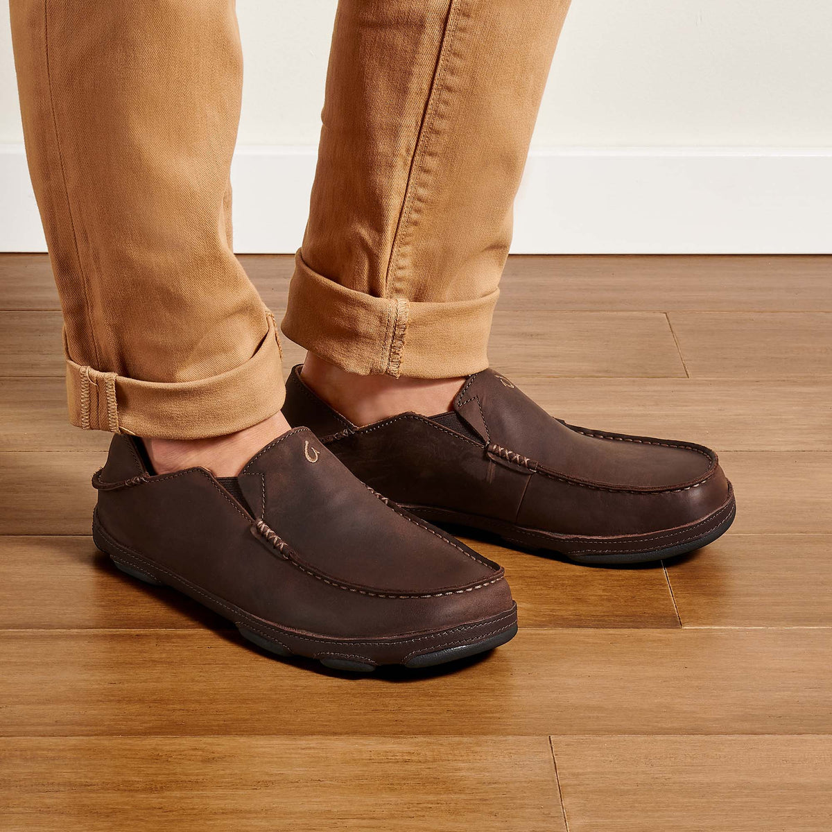 Moloā Men's Leather Slip On Shoes - Dark Wood / Dark Java