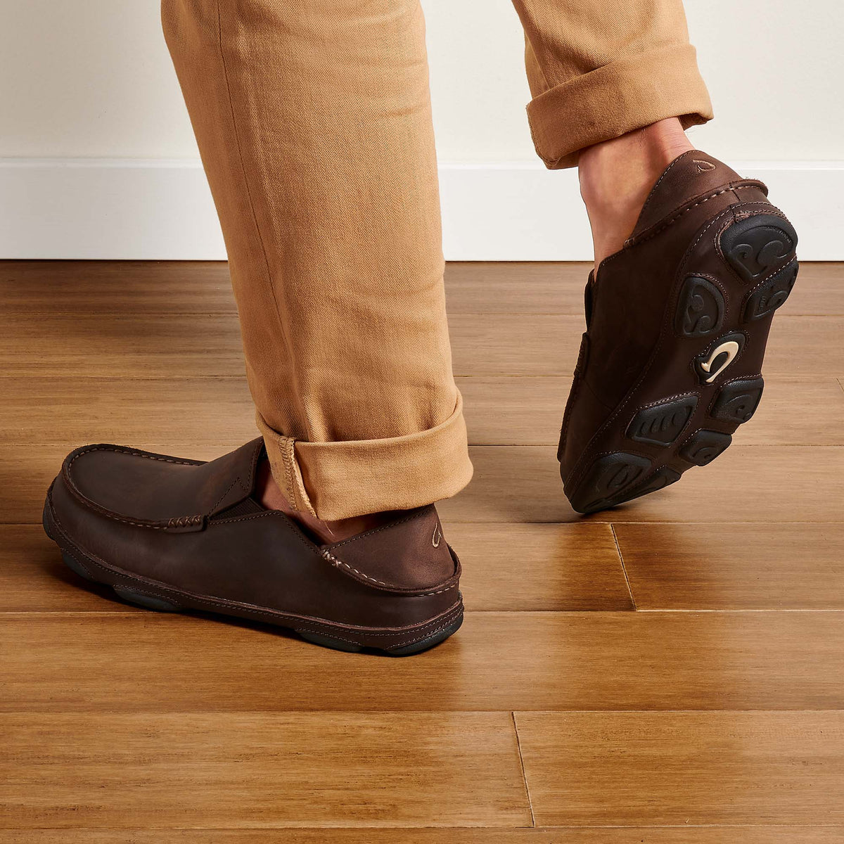Moloā Men's Leather Slip On Shoes - Dark Wood / Dark Java