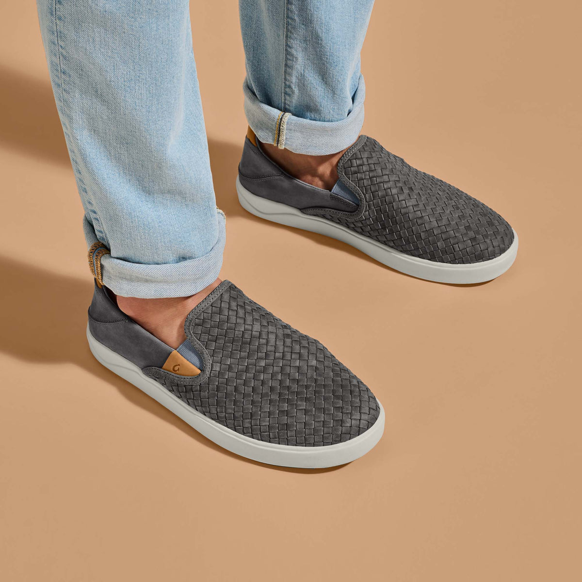 Lae‘ahi Lauhala Men's Leather Slip-On Sneakers - Ash