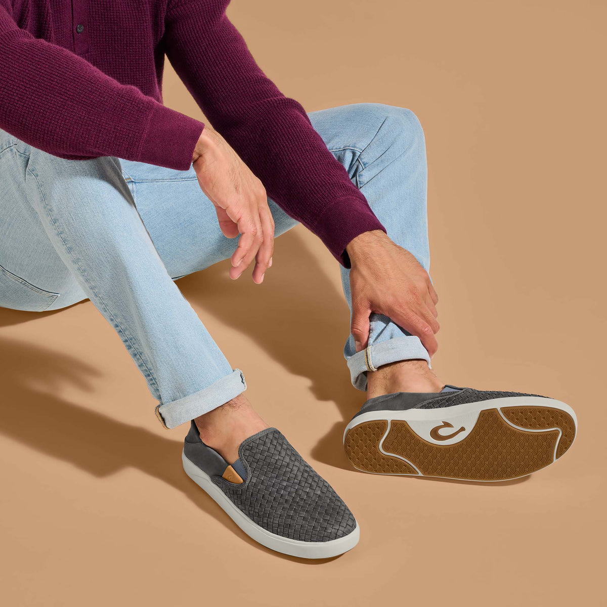 Lae‘ahi Lauhala Men's Leather Slip-On Sneakers - Ash