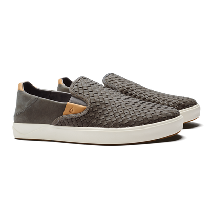 Lae‘ahi Lauhala Men's Leather Slip-On Sneakers - Ash