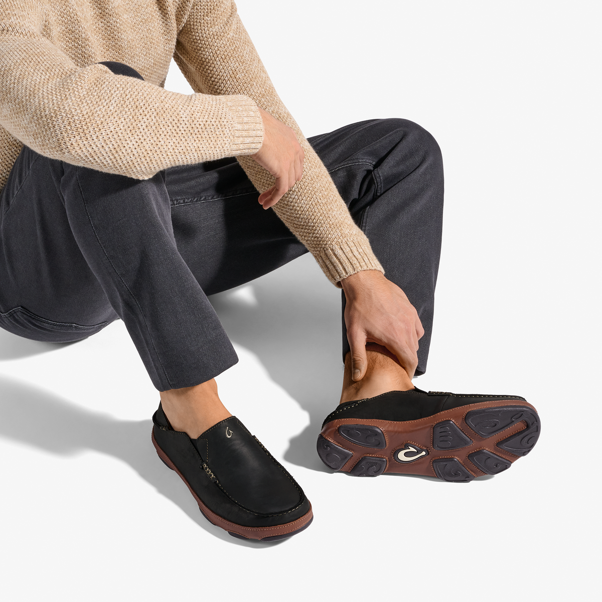 Moloā Men's Leather Slip On Shoes - Black / Toffee