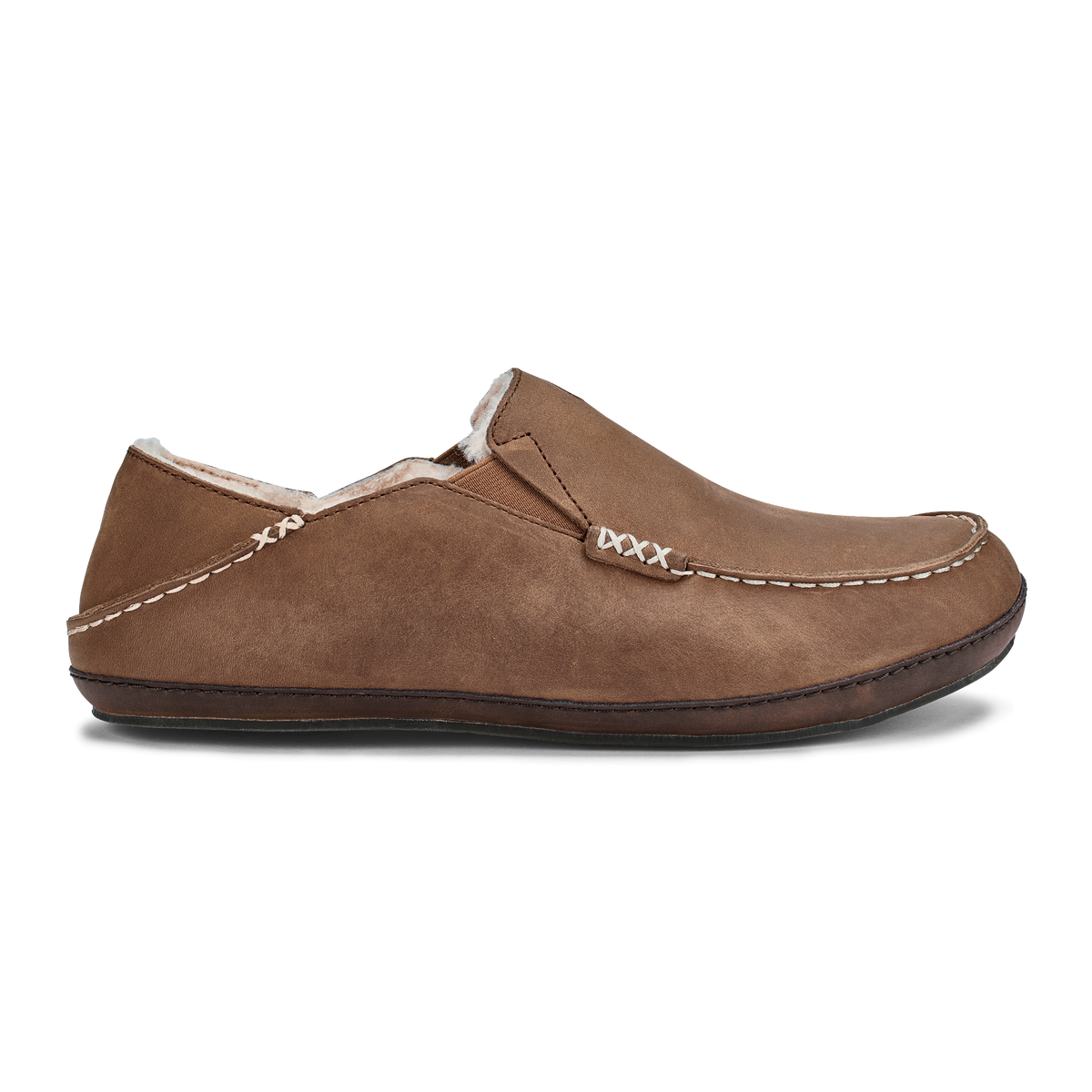 Moloā Men's Leather Slippers - Toffee / Dark Wood