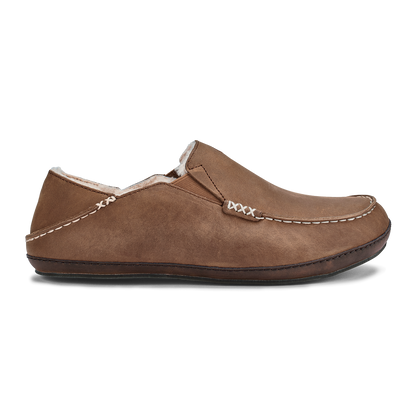 Moloā Men's Leather Slippers - Toffee / Dark Wood