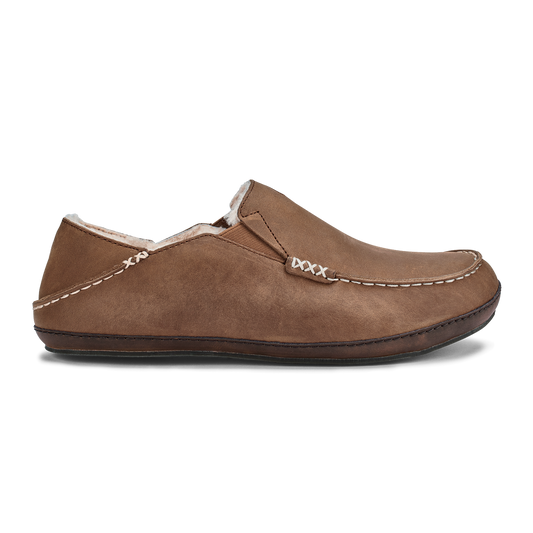 Moloā Men's Leather Slippers - Toffee / Dark Wood