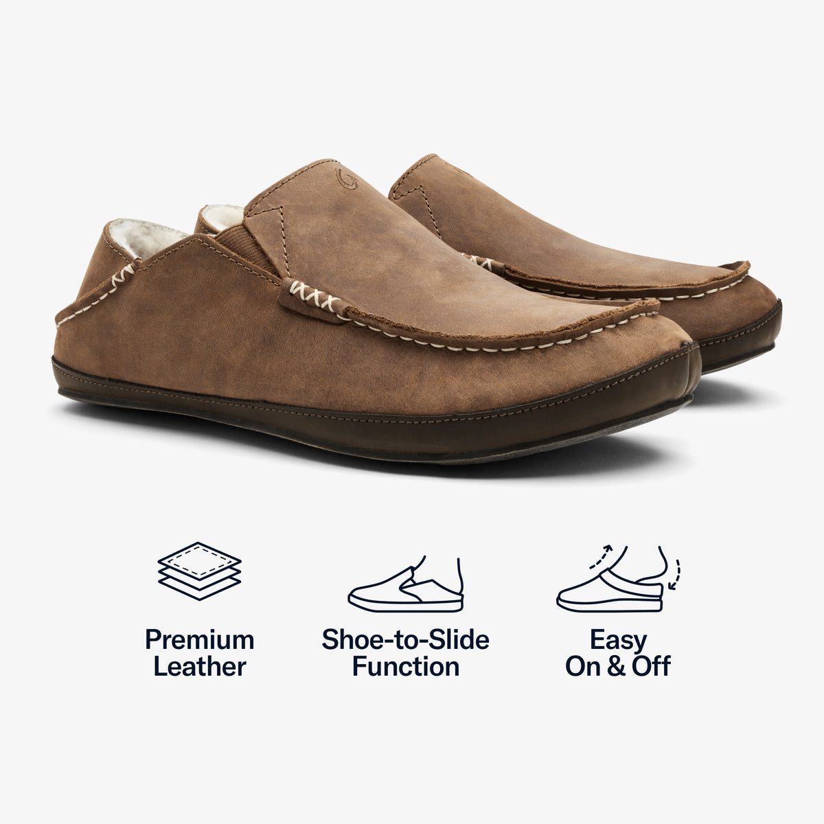 Moloā Men's Leather Slippers - Toffee / Dark Wood