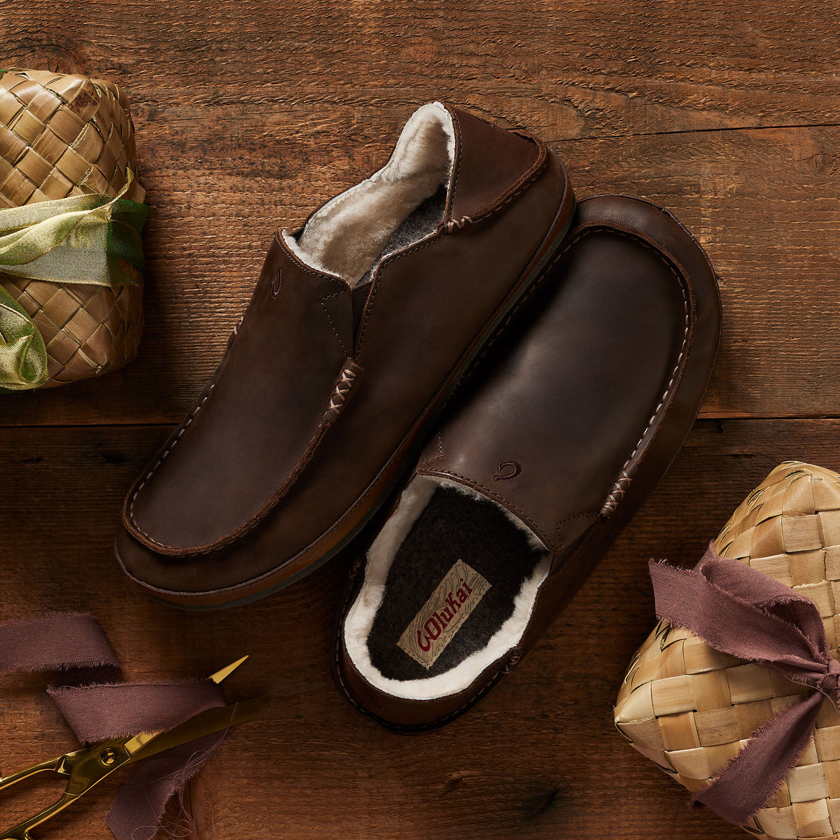 Moloā Men's Nubuck Leather Slippers - Dark Wood