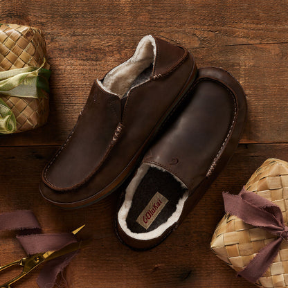 Moloā Men's Nubuck Leather Slippers - Dark Wood