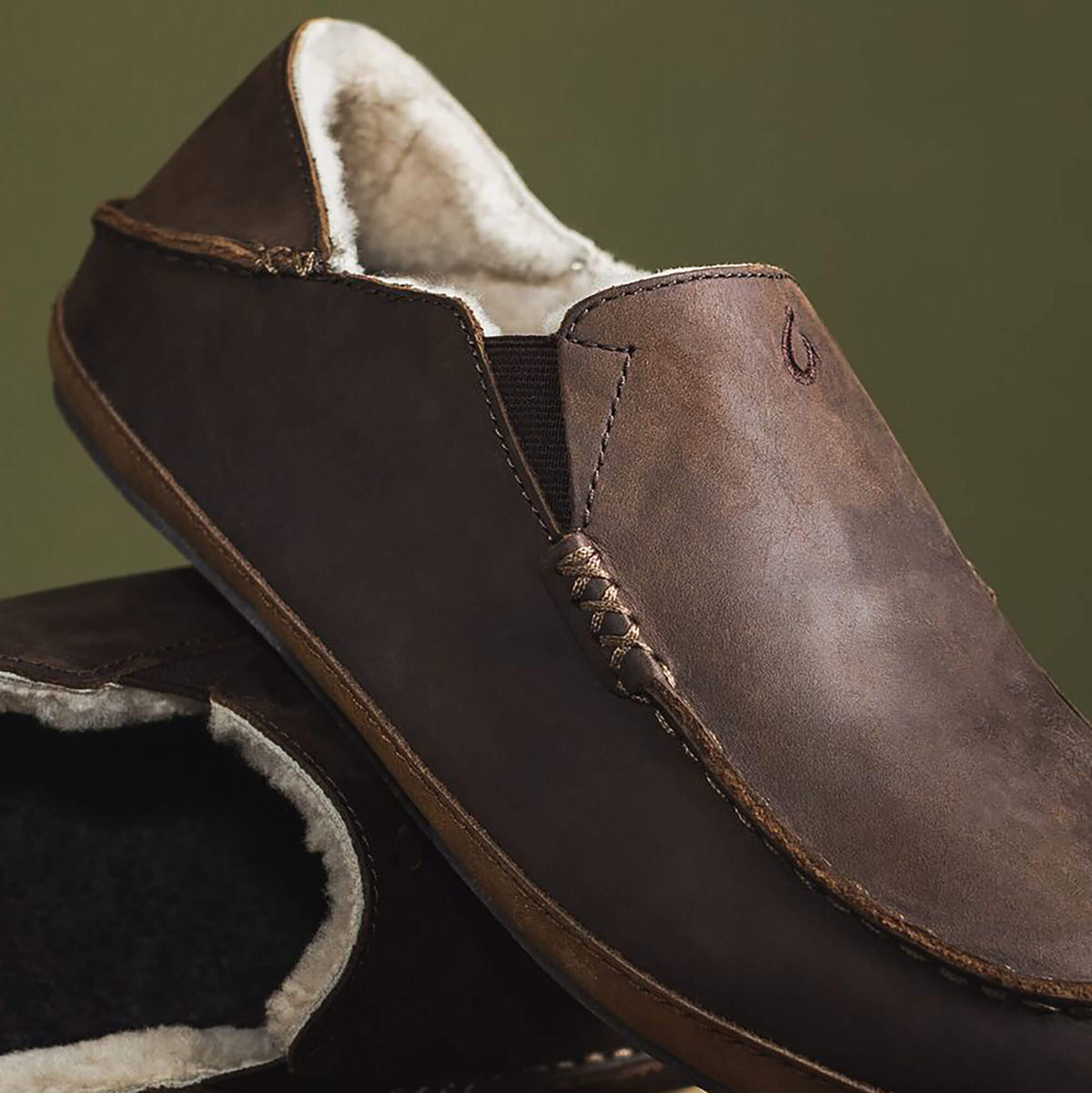 Moloā Men's Nubuck Leather Slippers - Dark Wood