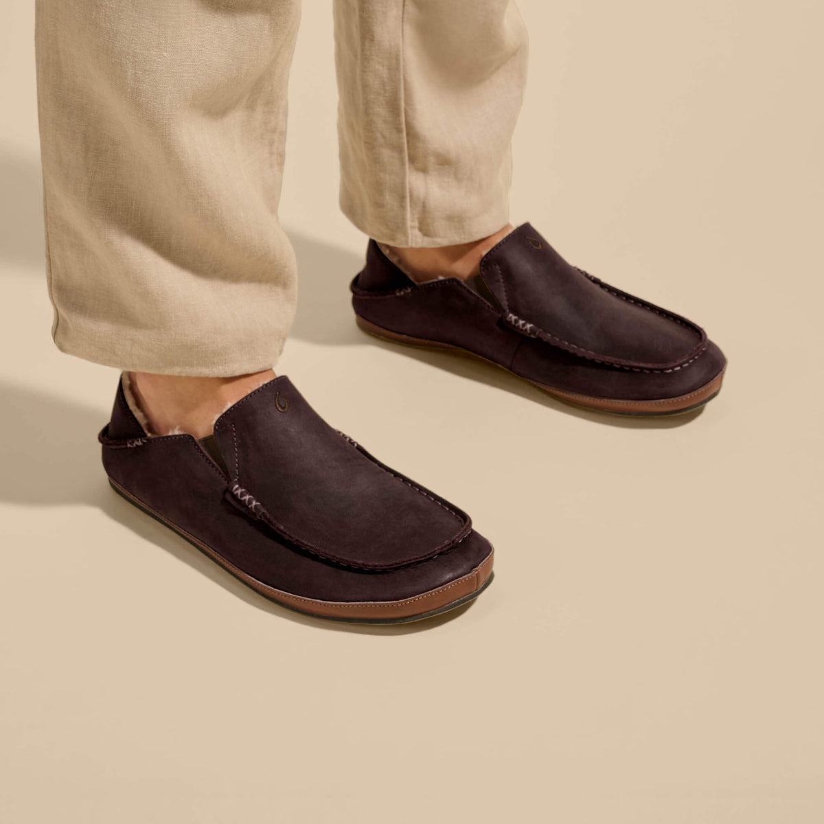 Moloā Men's Nubuck Leather Slippers - Dark Wood