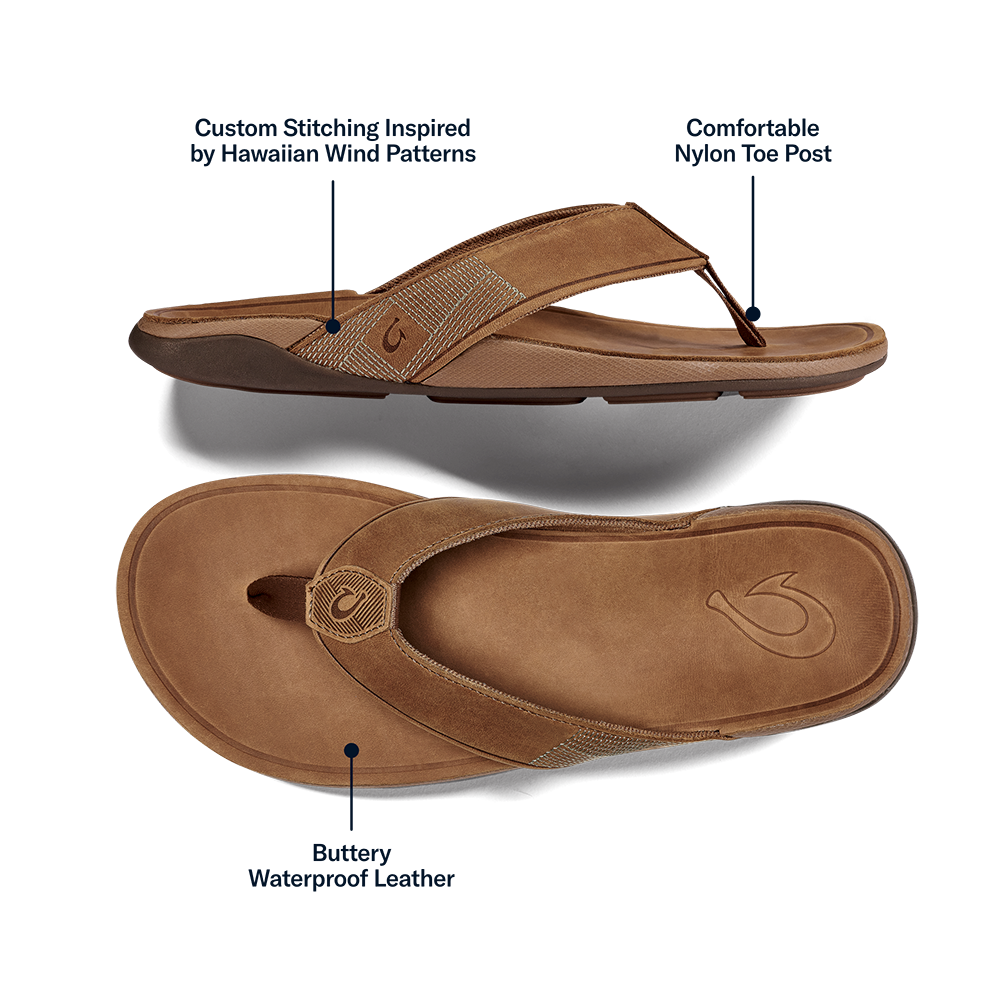 Tuahine Men's Waterproof Leather Beach Sandals - Toffee