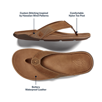 Tuahine Men's Waterproof Leather Beach Sandals - Toffee