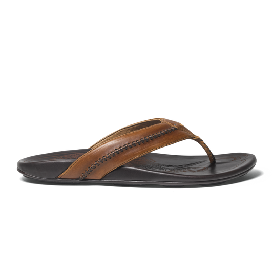 Mea Ola Men's Leather Sandals - Tan / Dark Java