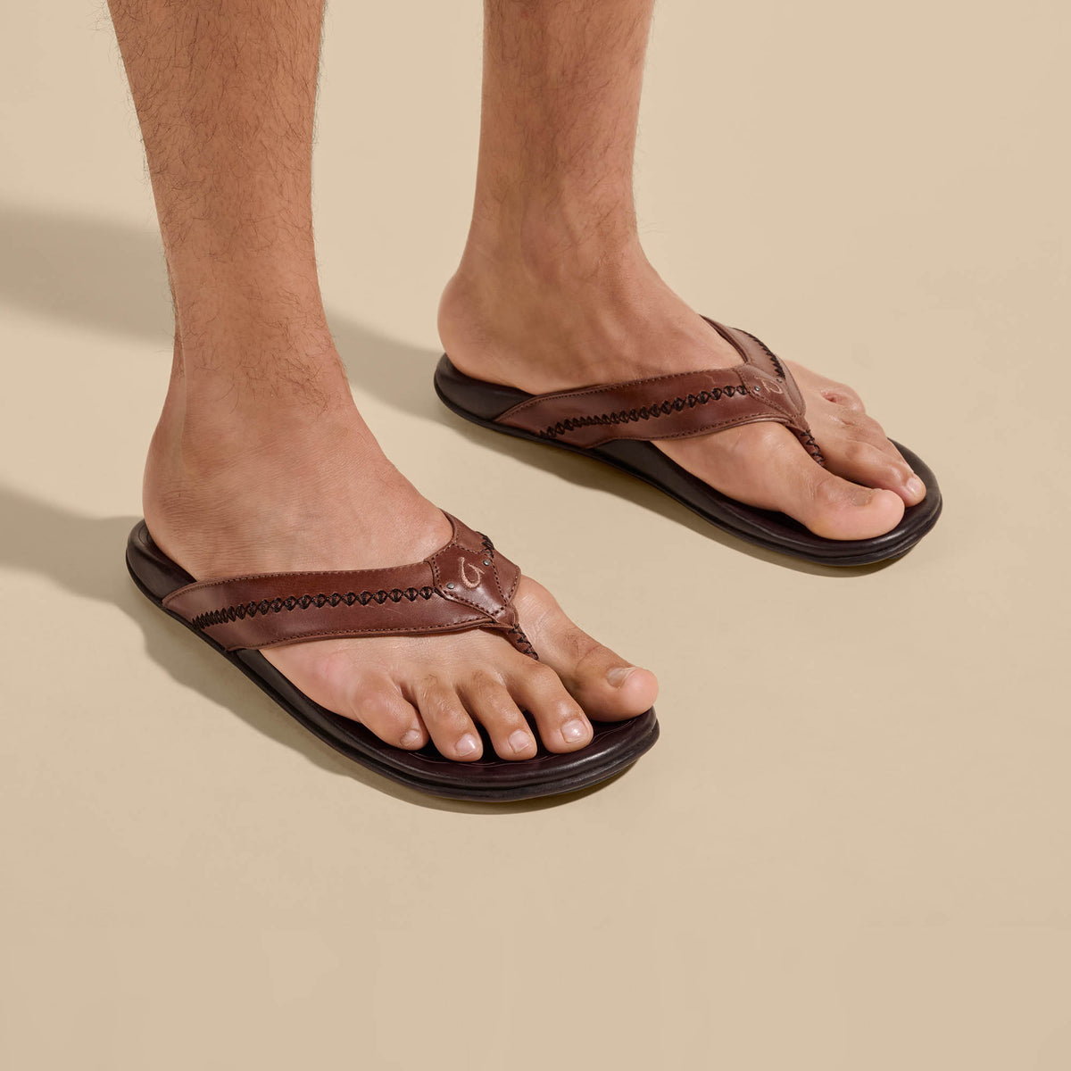 Mea Ola Men's Leather Sandals - Tan / Dark Java