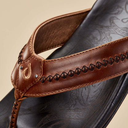 Mea Ola Men's Leather Sandals - Tan / Dark Java