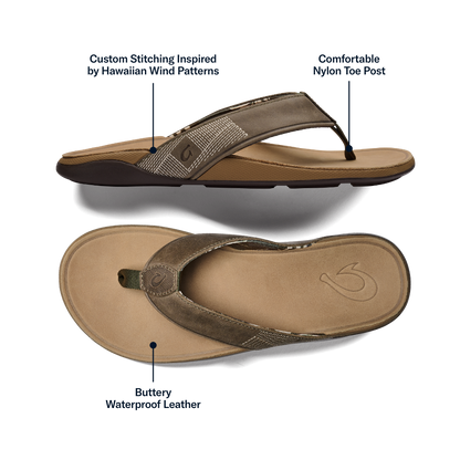 Tuahine Men's Waterproof Leather Beach Sandals - Hunter