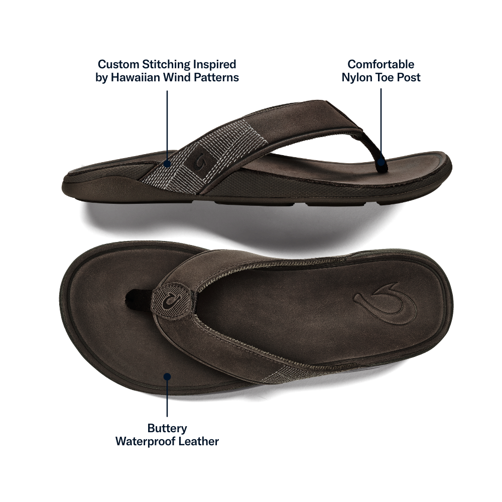 Tuahine Men's Waterproof Leather Beach Sandals - Dark Wood