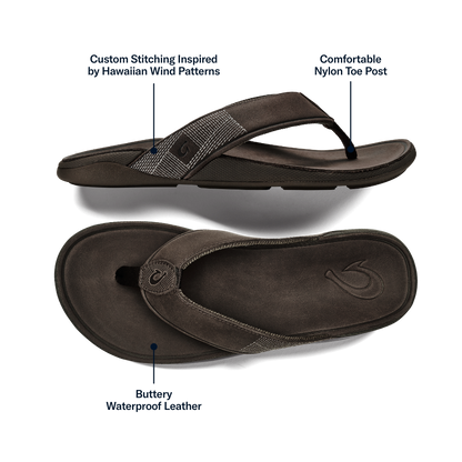 Tuahine Men's Waterproof Leather Beach Sandals - Dark Wood