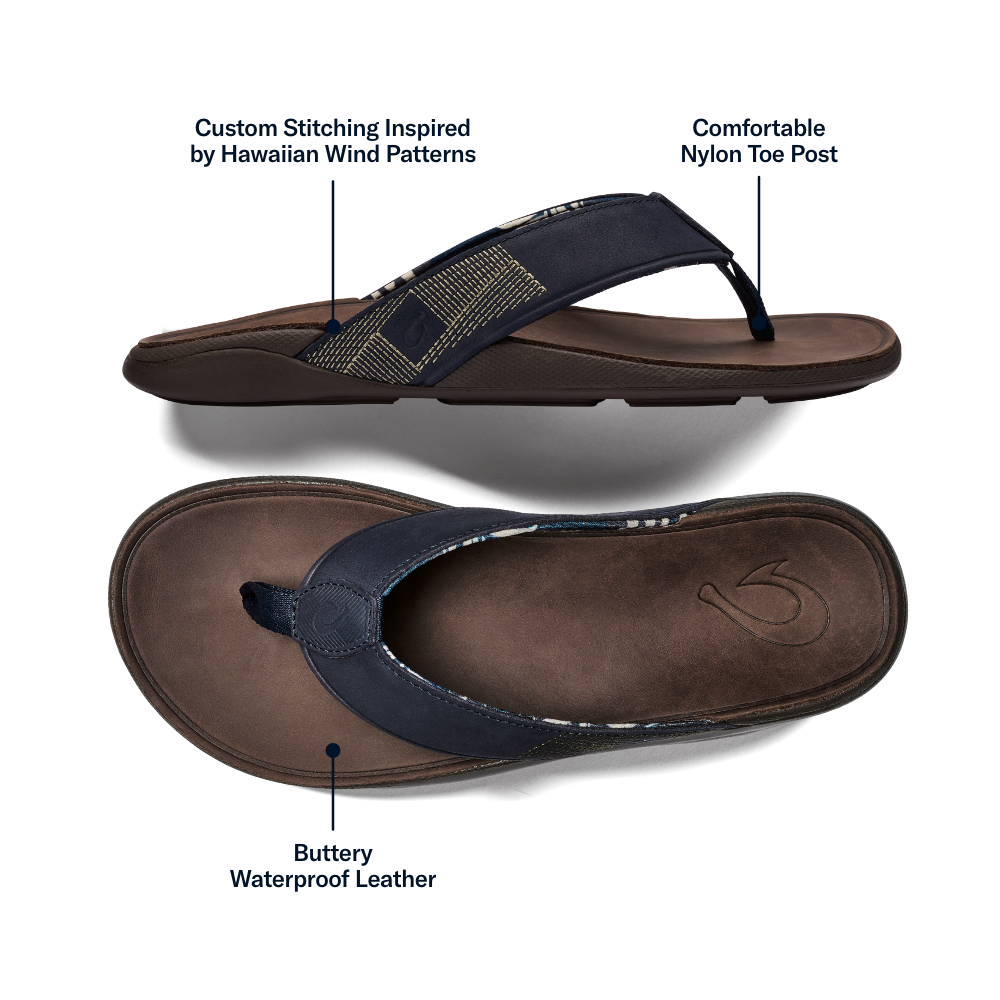 Tuahine Men's Waterproof Leather Beach Sandals - Trench Blue