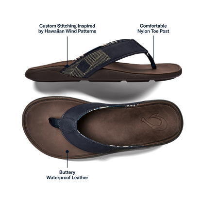 Tuahine Men's Waterproof Leather Beach Sandals - Trench Blue