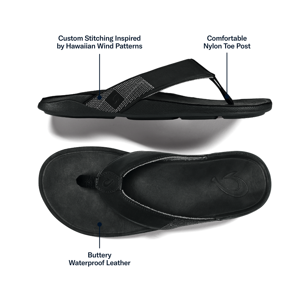 Tuahine Men's Waterproof Leather Beach Sandals - Black
