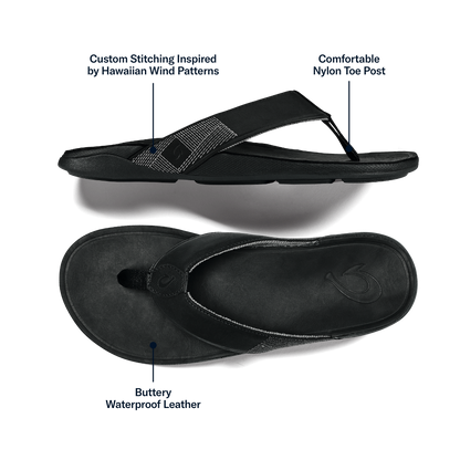 Tuahine Men's Waterproof Leather Beach Sandals - Black