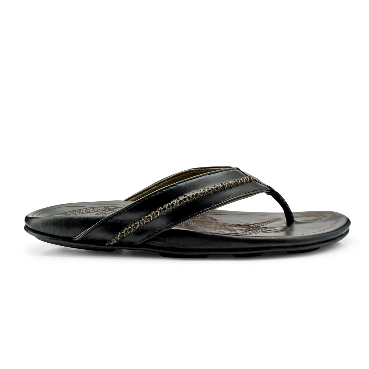 OluKai Mea Ola - Black | Men's Leather Beach Sandals