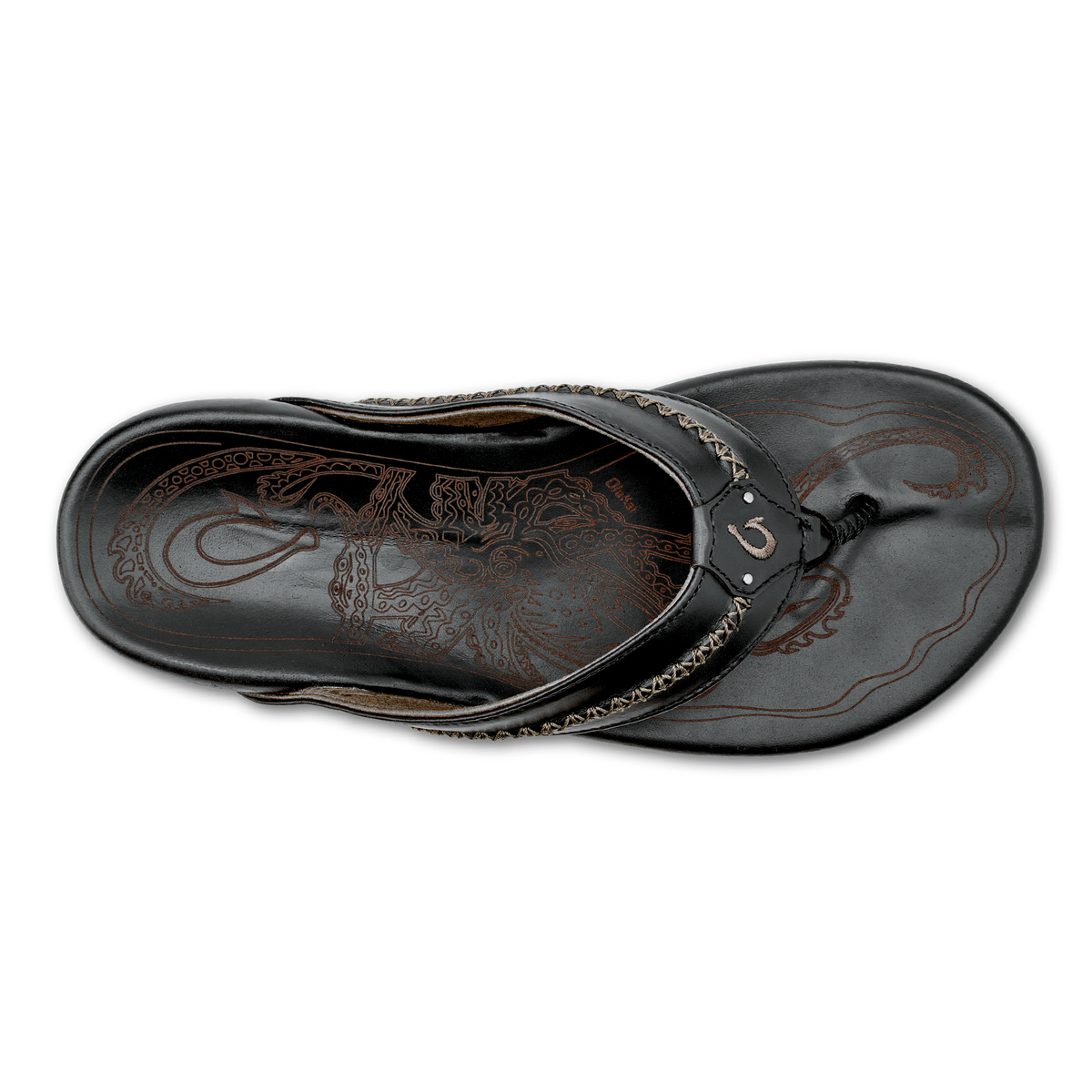 OluKai Mea Ola - Black | Men's Leather Beach Sandals