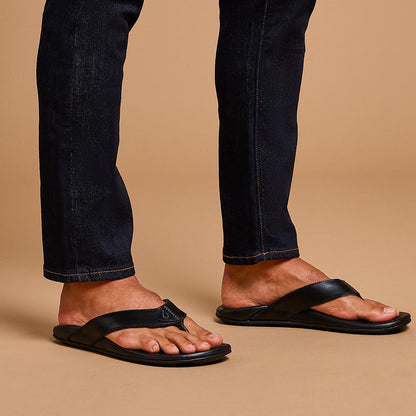 Mekila Men's Full-Grain Leather Beach Sandals - Black