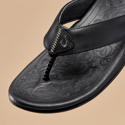 Mekila Men's Full-Grain Leather Beach Sandals - Black