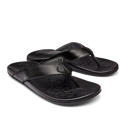 Mekila Men's Full-Grain Leather Beach Sandals - Black
