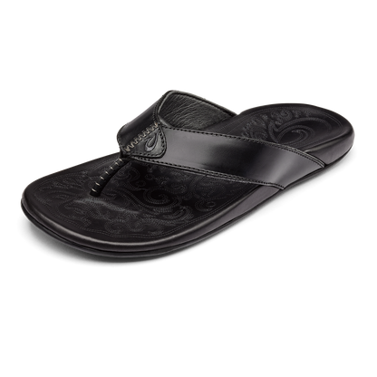 Mekila Men's Full-Grain Leather Beach Sandals - Black