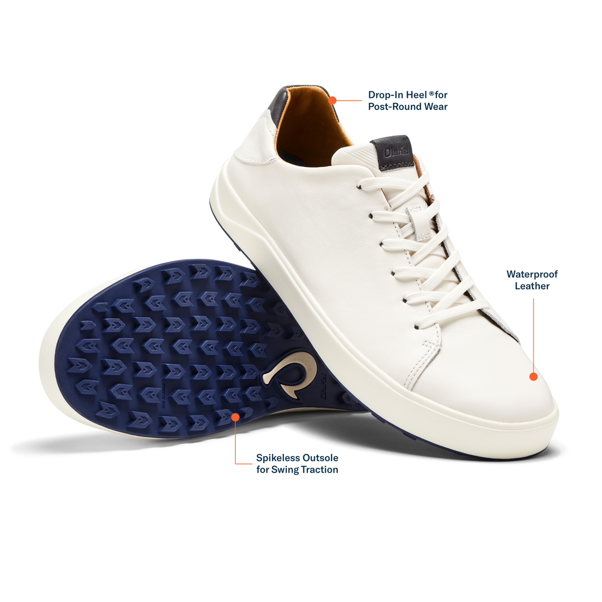Wai‘alae Men’s Waterproof Leather Golf Shoes - White