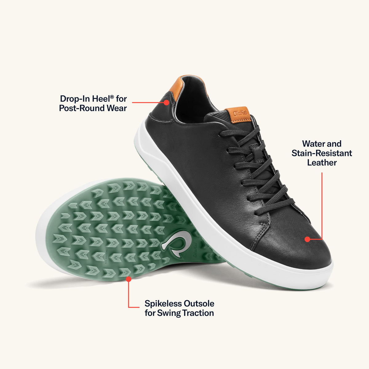 Wai‘alae Men’s Waterproof Leather Golf Shoes - Black