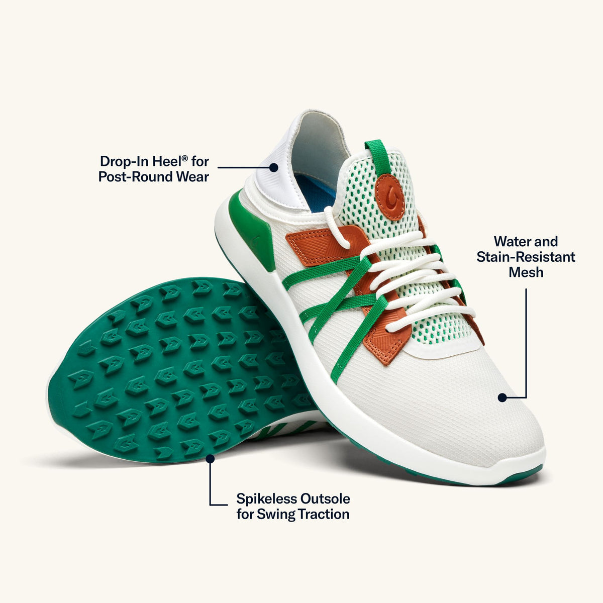 Manele Men’s Breathable Golf Shoes - White / Bamboo