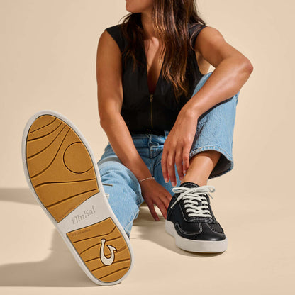 Hā‘upu Women’s Leather Sneakers - Onyx