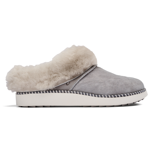 Ku‘i Women’s Fuzzy Slip-On Slippers - Fog
