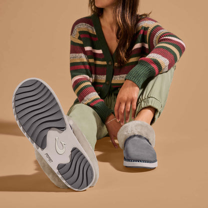 Ku‘i Women’s Fuzzy Slip-On Slippers - Fog