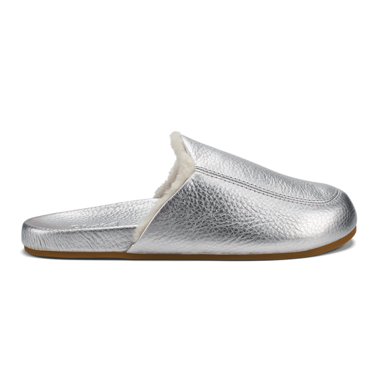 Kōnea Women’s Leather Slipper Mules - Silver