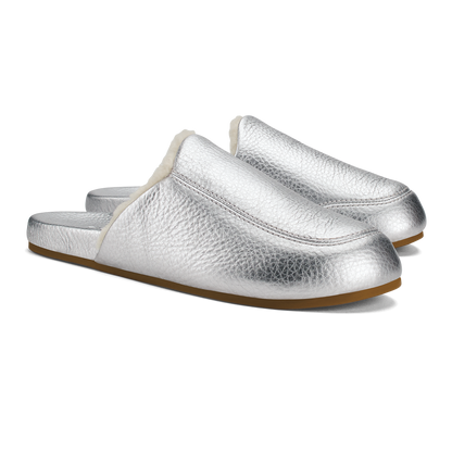 Kōnea Women’s Leather Slipper Mules - Silver