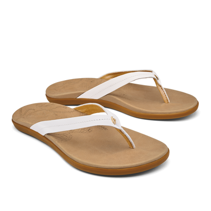 Honu Women’s Leather Sandals - Bright White / Golden Sand