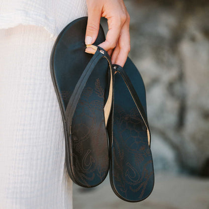Honu Women’s Leather Beach Sandals - Black