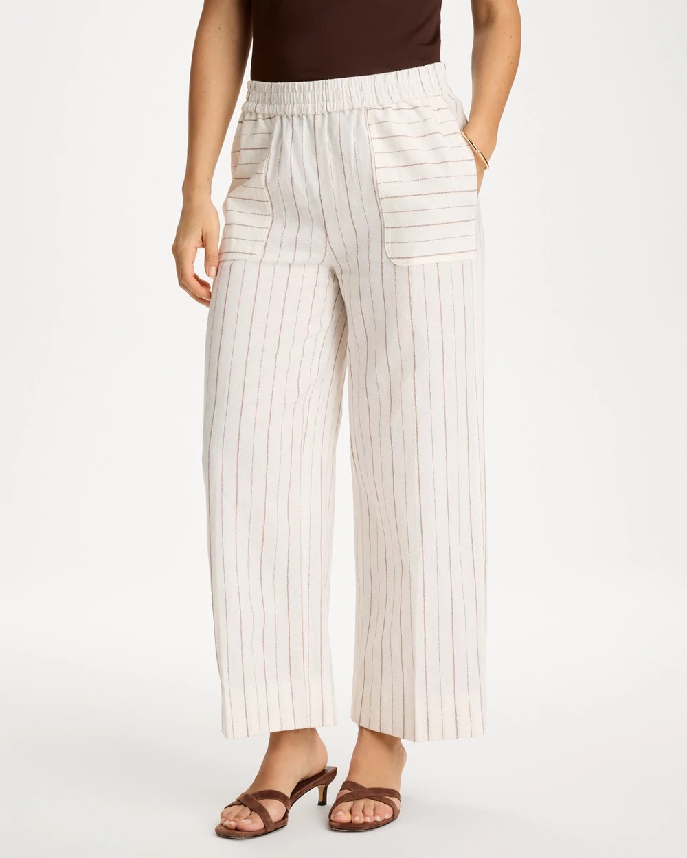 Chico's / Pinstriped Linen-Cotton Crop Pant