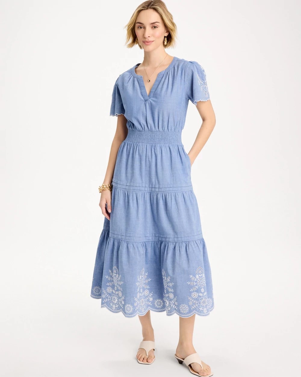Chico's For Sale - Chambray Embroidered Dress